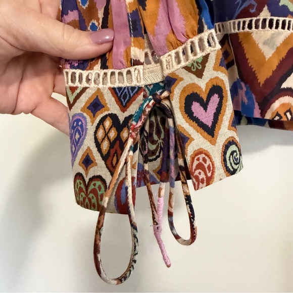 FARM Rio Heart Design Long Sleeve Blouse Peter Pan Collar Size Small, NWT - Picture 5 of 11